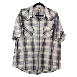 Ely Cattleman Gray Plaid Vintage Cowboy Western Wear Pearl Snap Men's XL